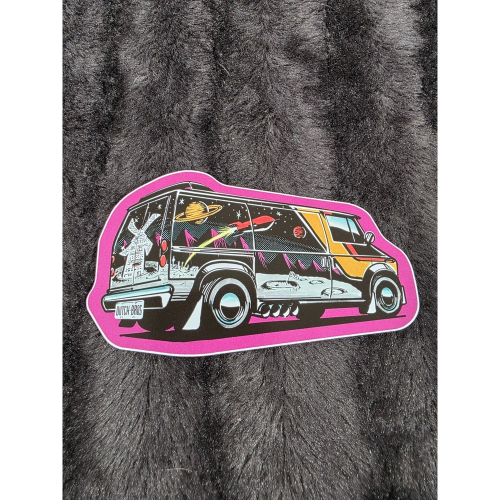 Dutch Bros Coffee Space Van Sticker Retro Windmill Moon Rocket Decal Pink